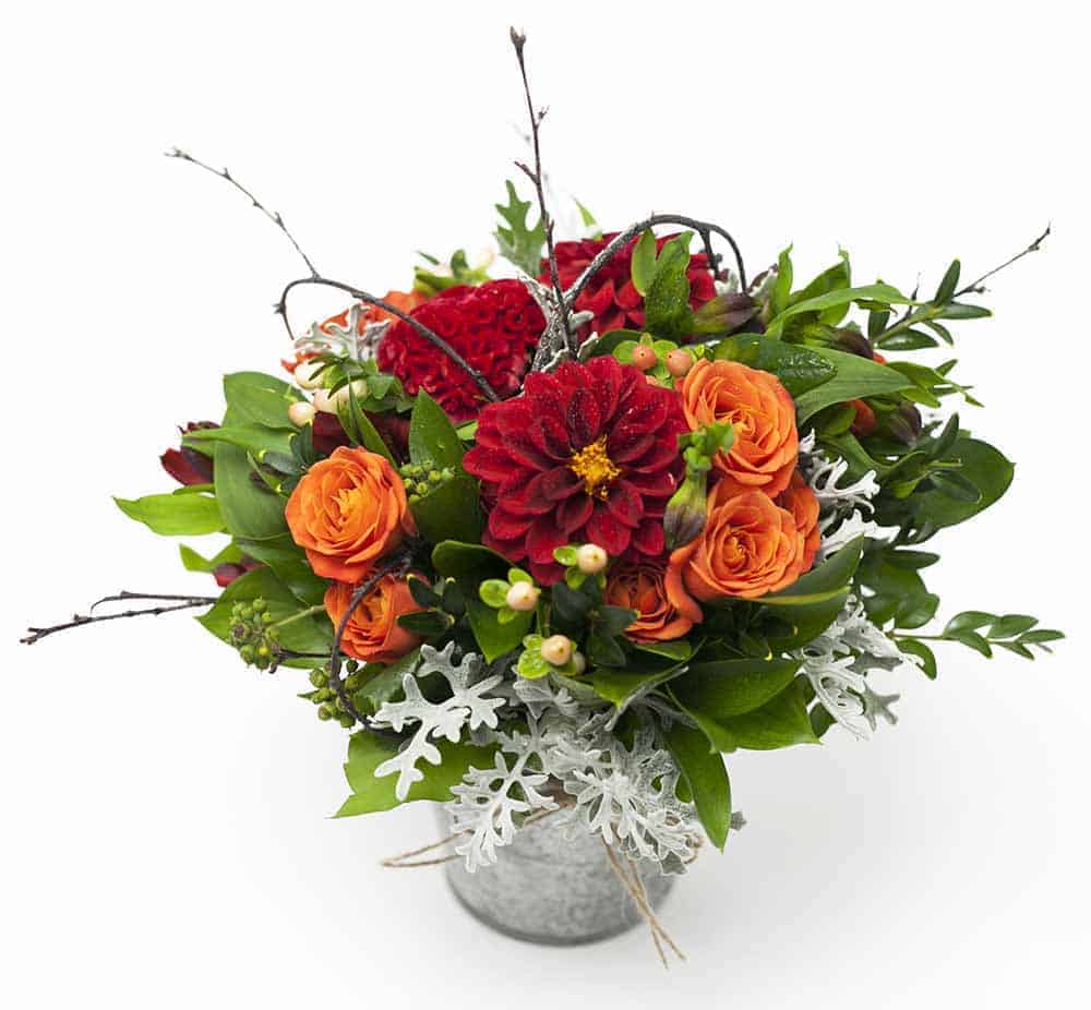 Assorted Flowers in Garden Zinc Tin Pail