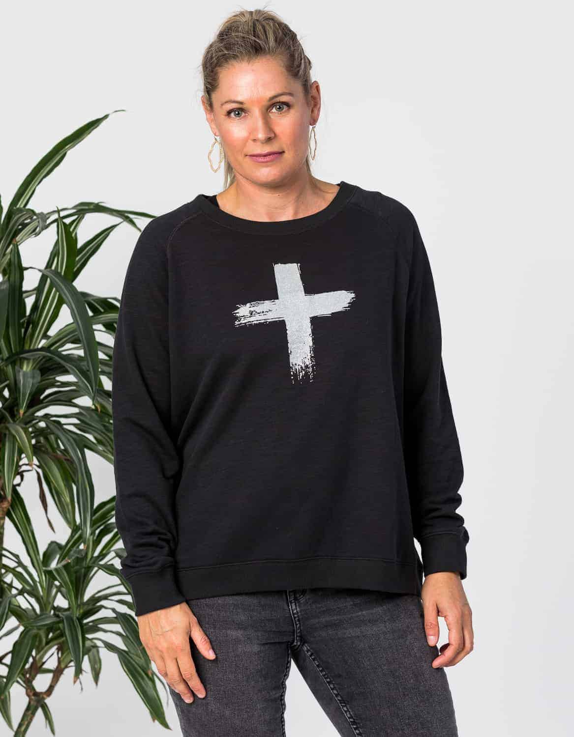 Stella Gemma | Sweater | Black with Silver Cross | Expressions