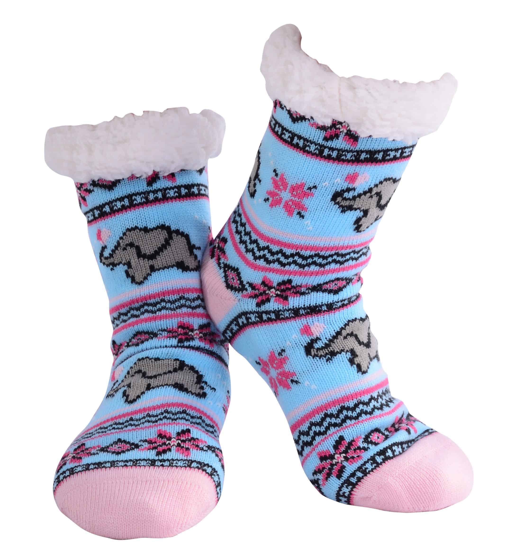 Nuzzles | Slipper Socks | Ladies Elephant - Blue/Pink | Expressions