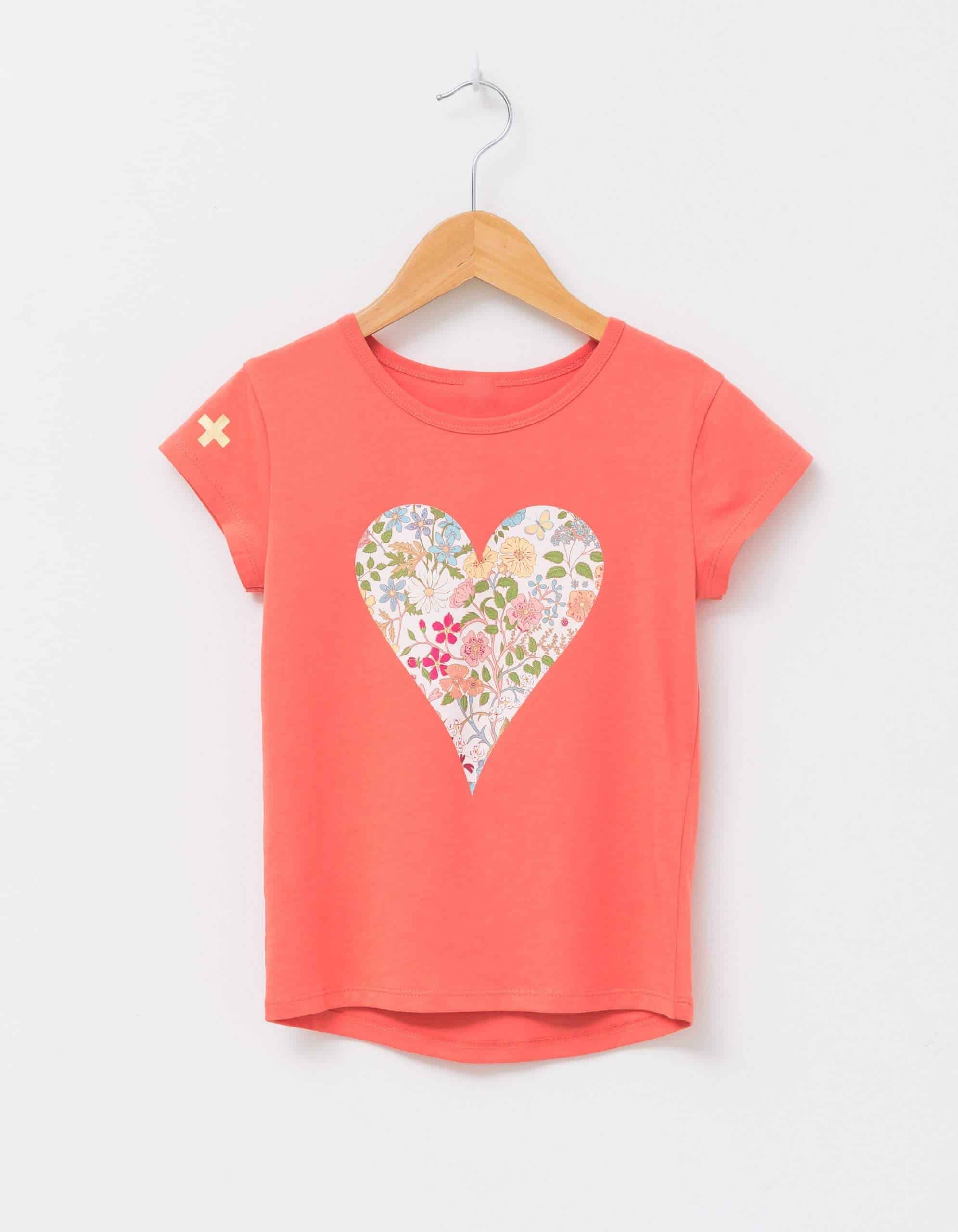 Stella Gemma | Kids T-Shirt | Eden Coral with Floral Heart | Expressions