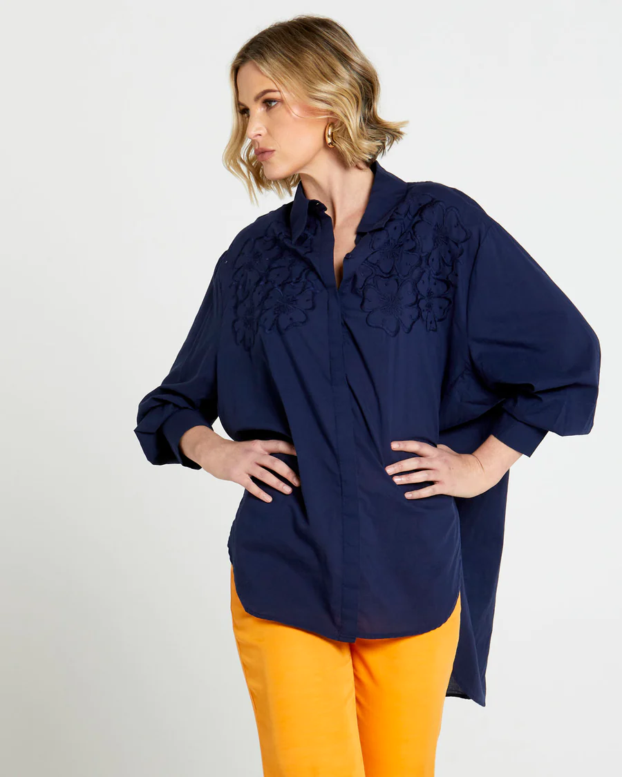 Fate+Becker | Oversized Shirt | Dreams Embroidered - Navy | Expressions