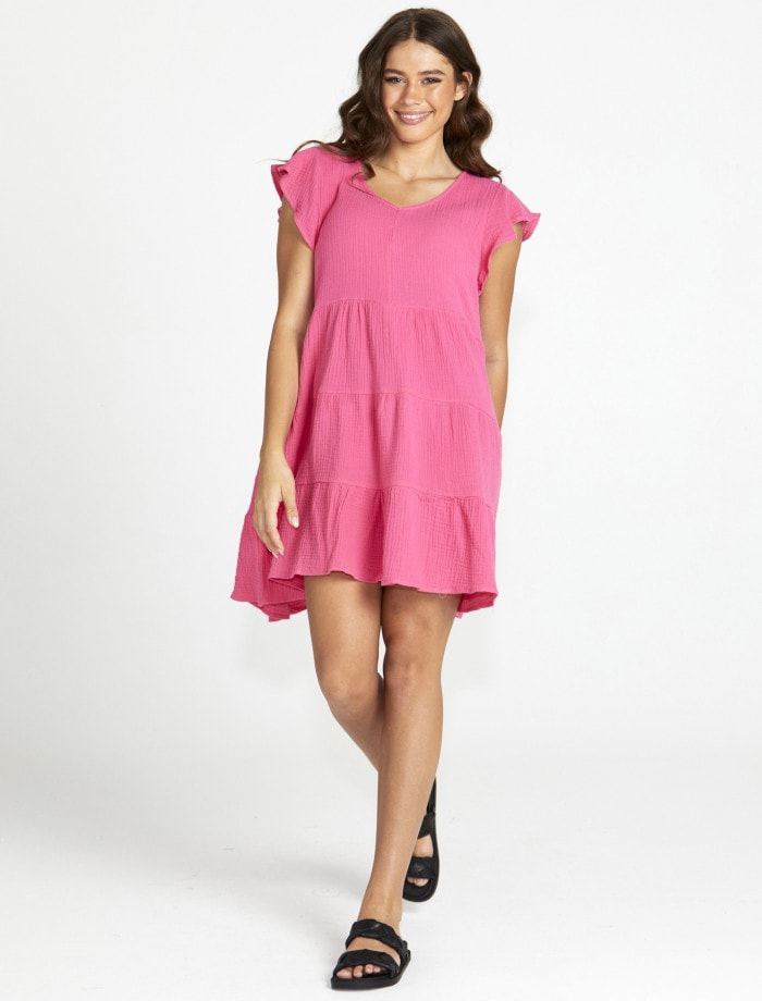 SASS | Tiered | Dress - Felix Tiered Mini Dress - Pink | Expressions