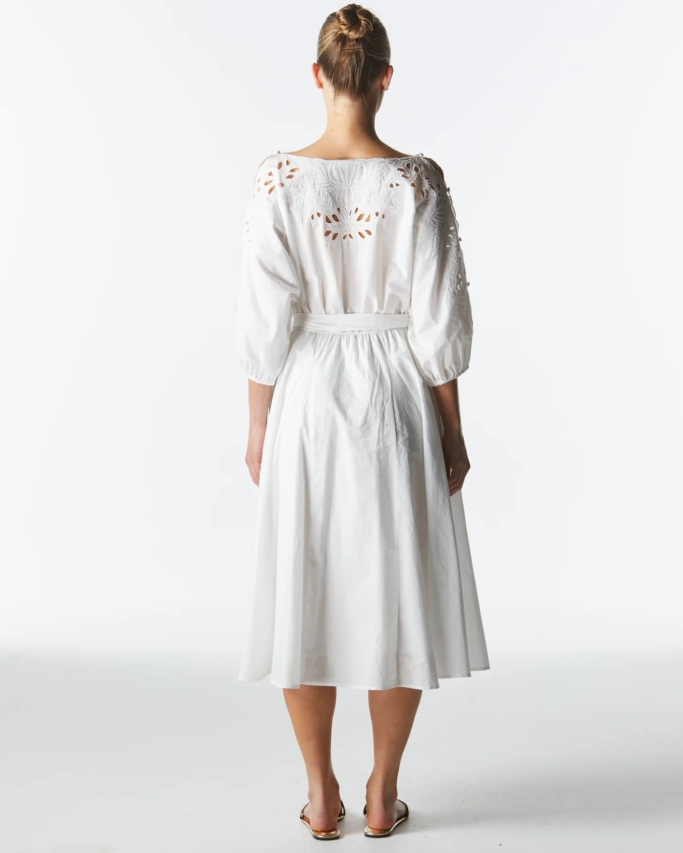 Lily Pond Embroidered Dress - White - Image 3