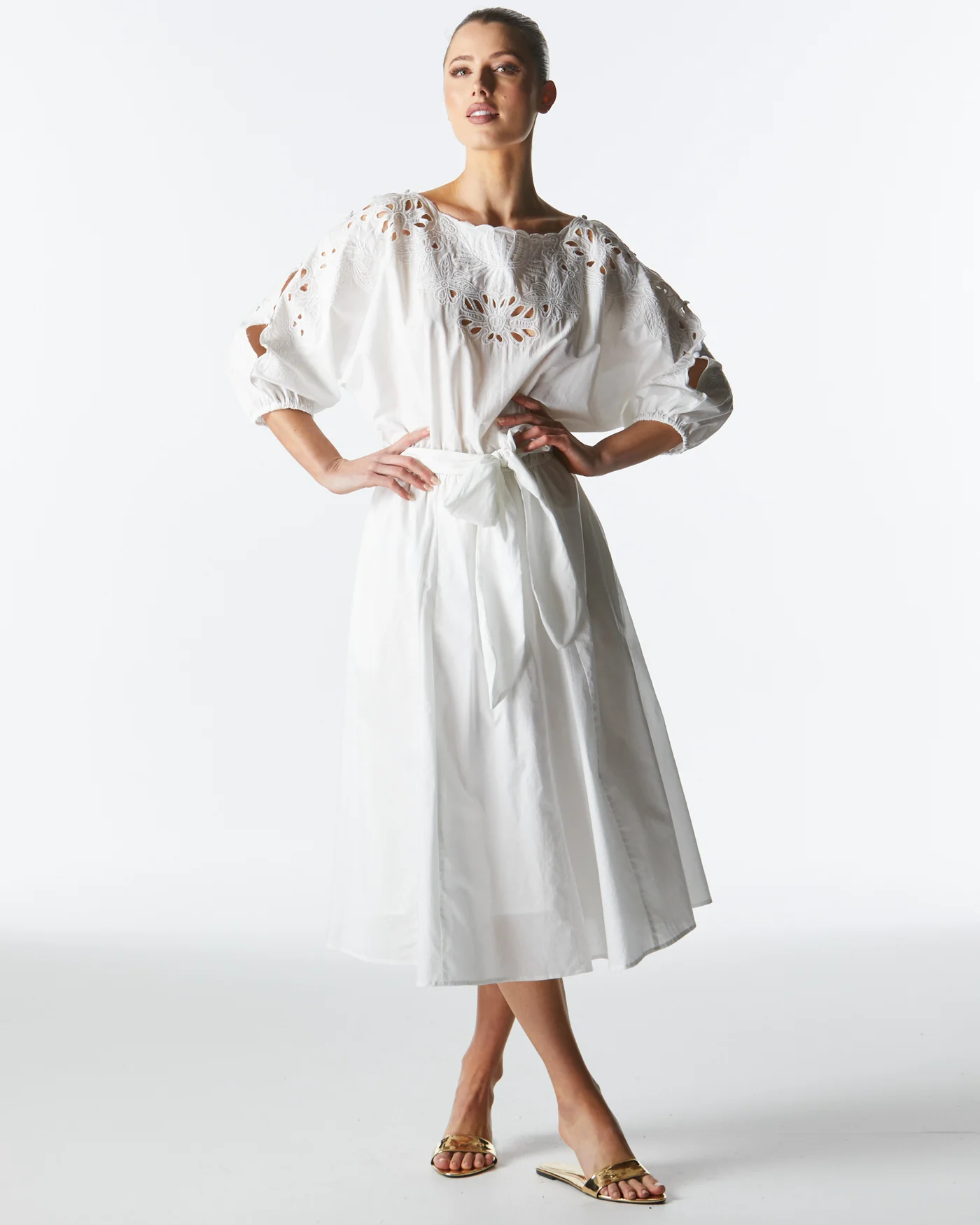 Lily Pond Embroidered Dress - White - Image 1