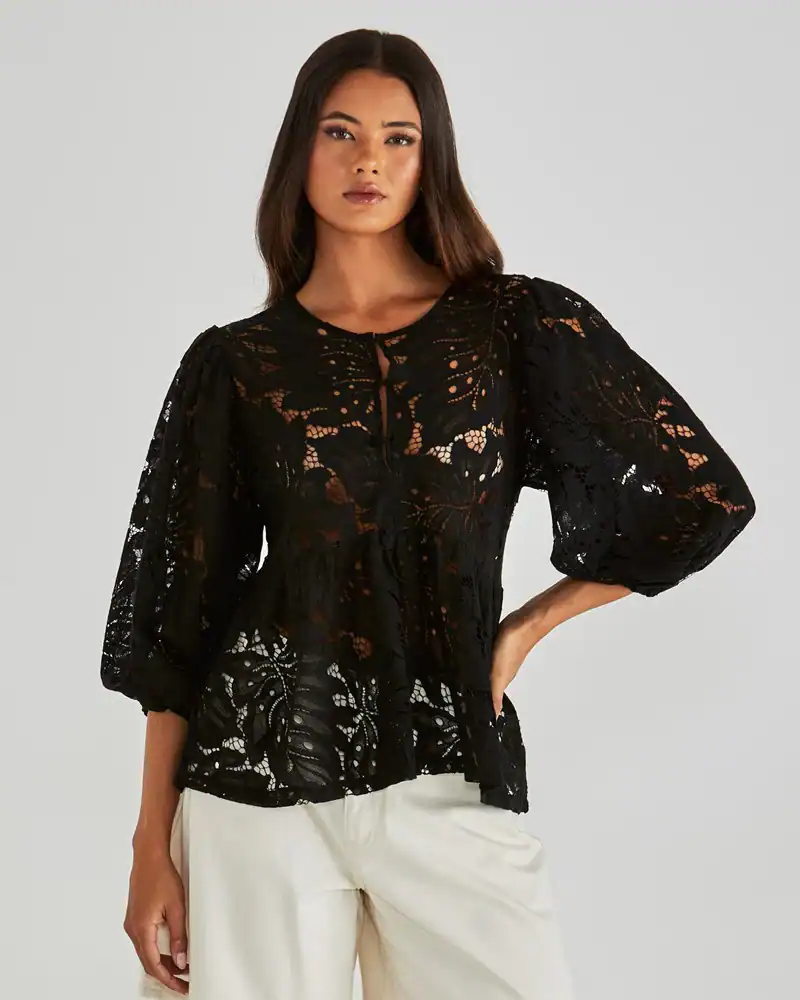 Hilde Peplum Blouse - Black - Image 1