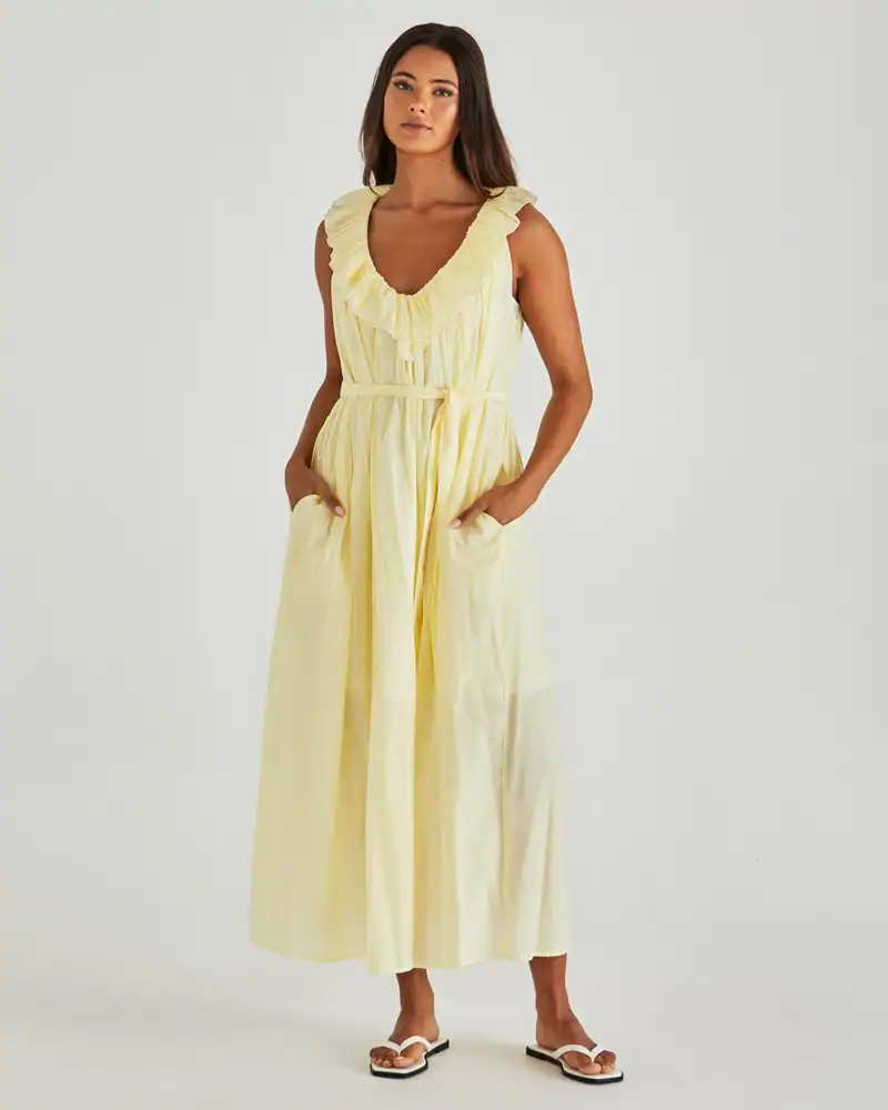 Lilla Ruffled Neck Dress - Butter Yellow - Image 1