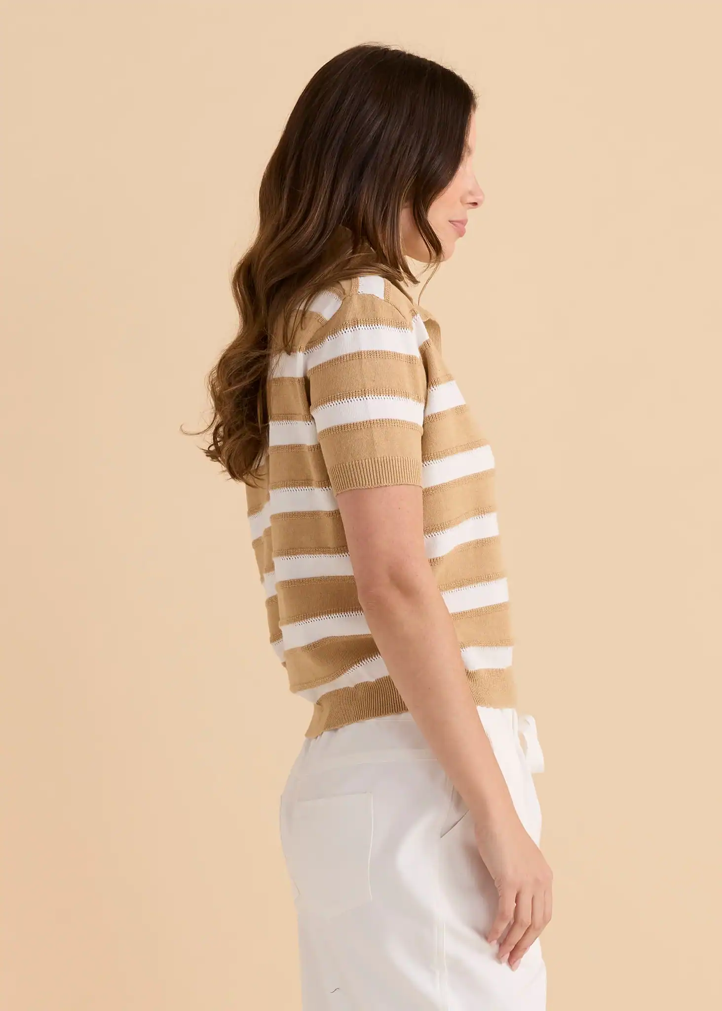Salford Knit Polo -Beige/White - Image 3