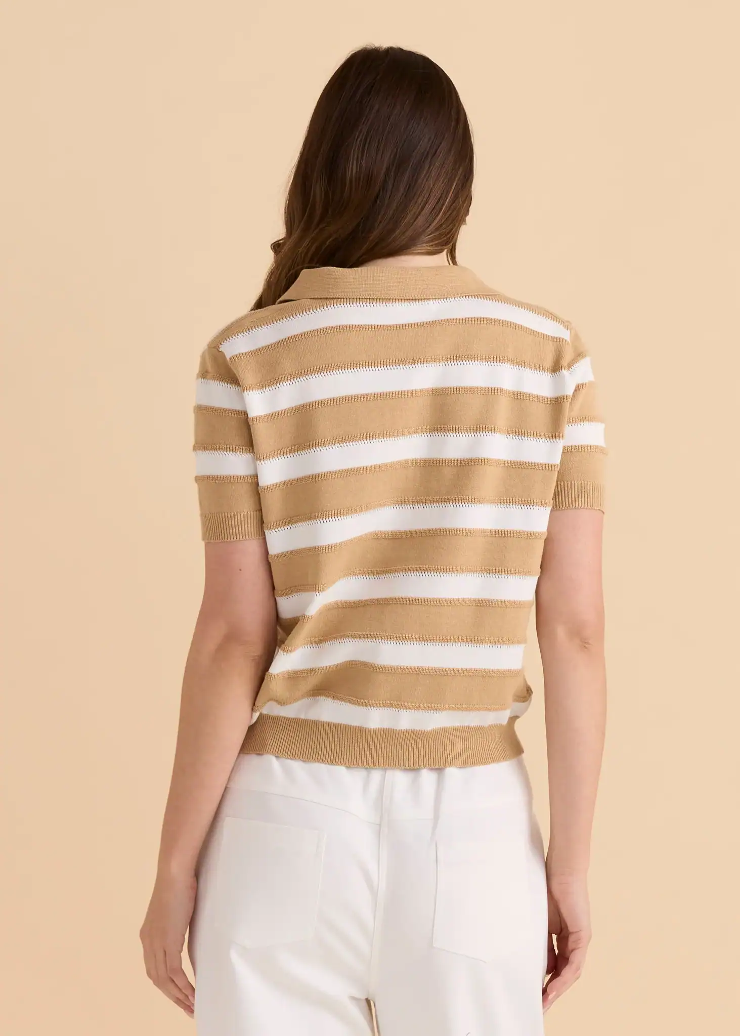 Salford Knit Polo -Beige/White - Image 4