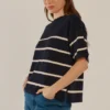 Bailey Boxy Top - Navy/Cream - Thumbnail Image 2