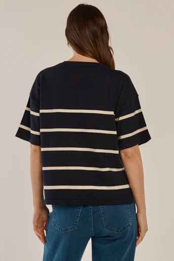 Bailey Boxy Top - Navy/Cream - Image 3
