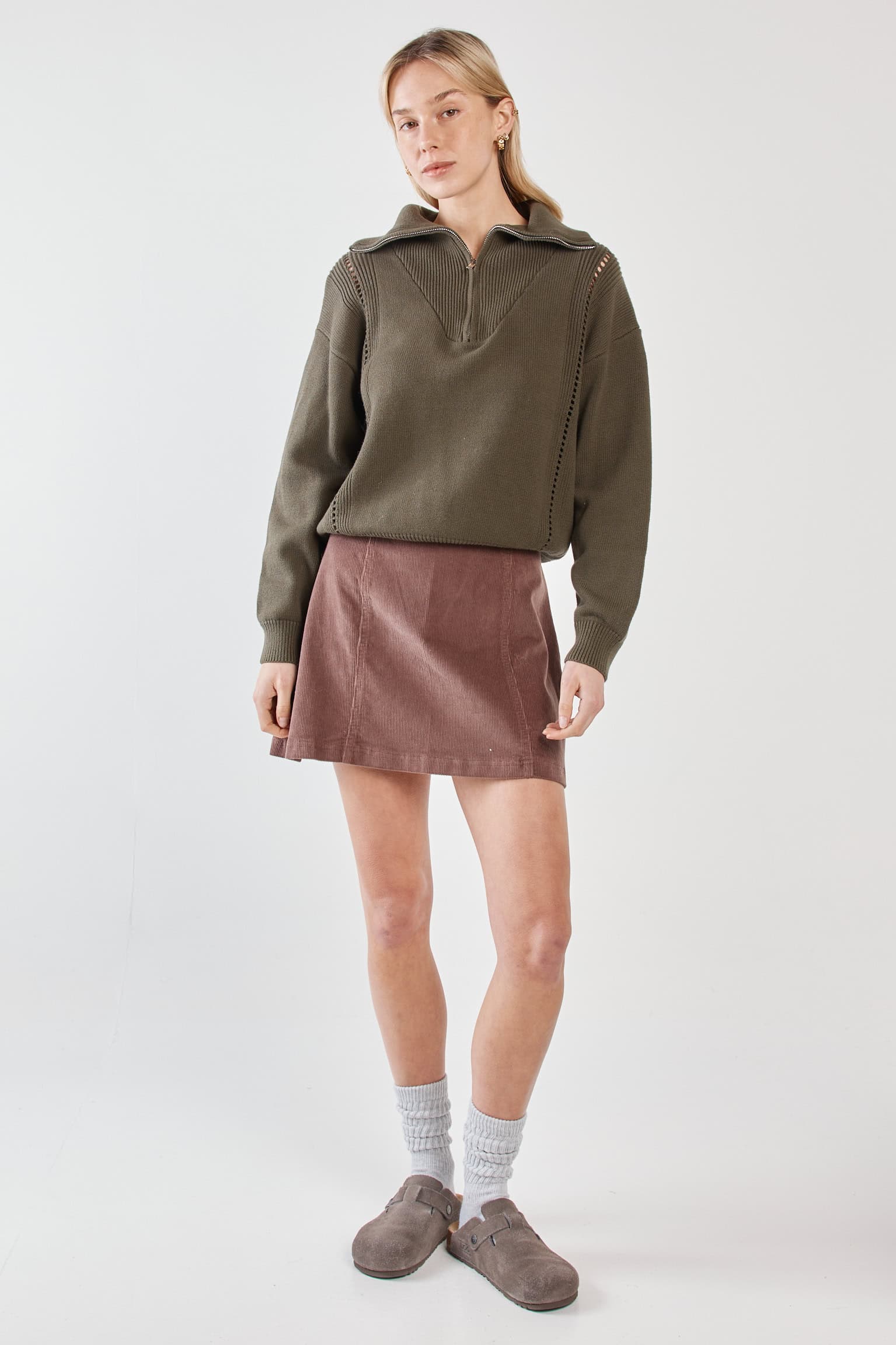 Parco Cord Mini Skirt - Mushroom - Image 1