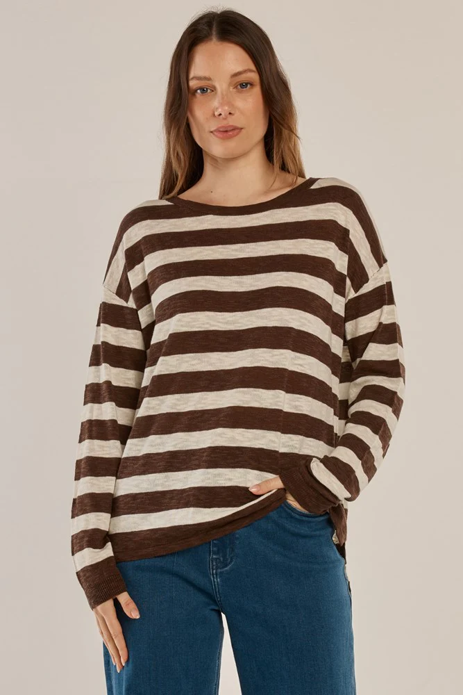 Natasha Knit Top - Brown Stripe Brown - Image 1