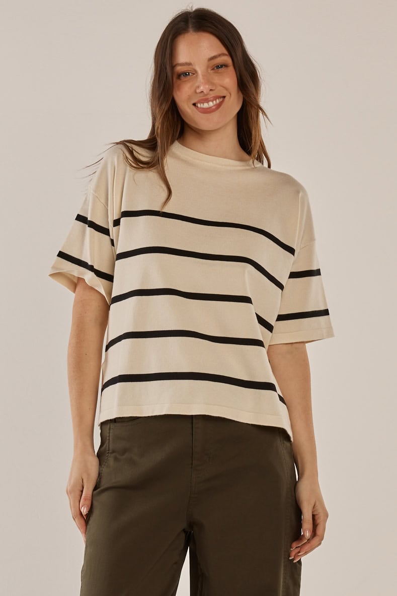 Bailey Boxy Top - Cream/Liquorice Cream - Image 1