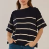 Bailey Boxy Top - Navy/Cream - Thumbnail Image 1