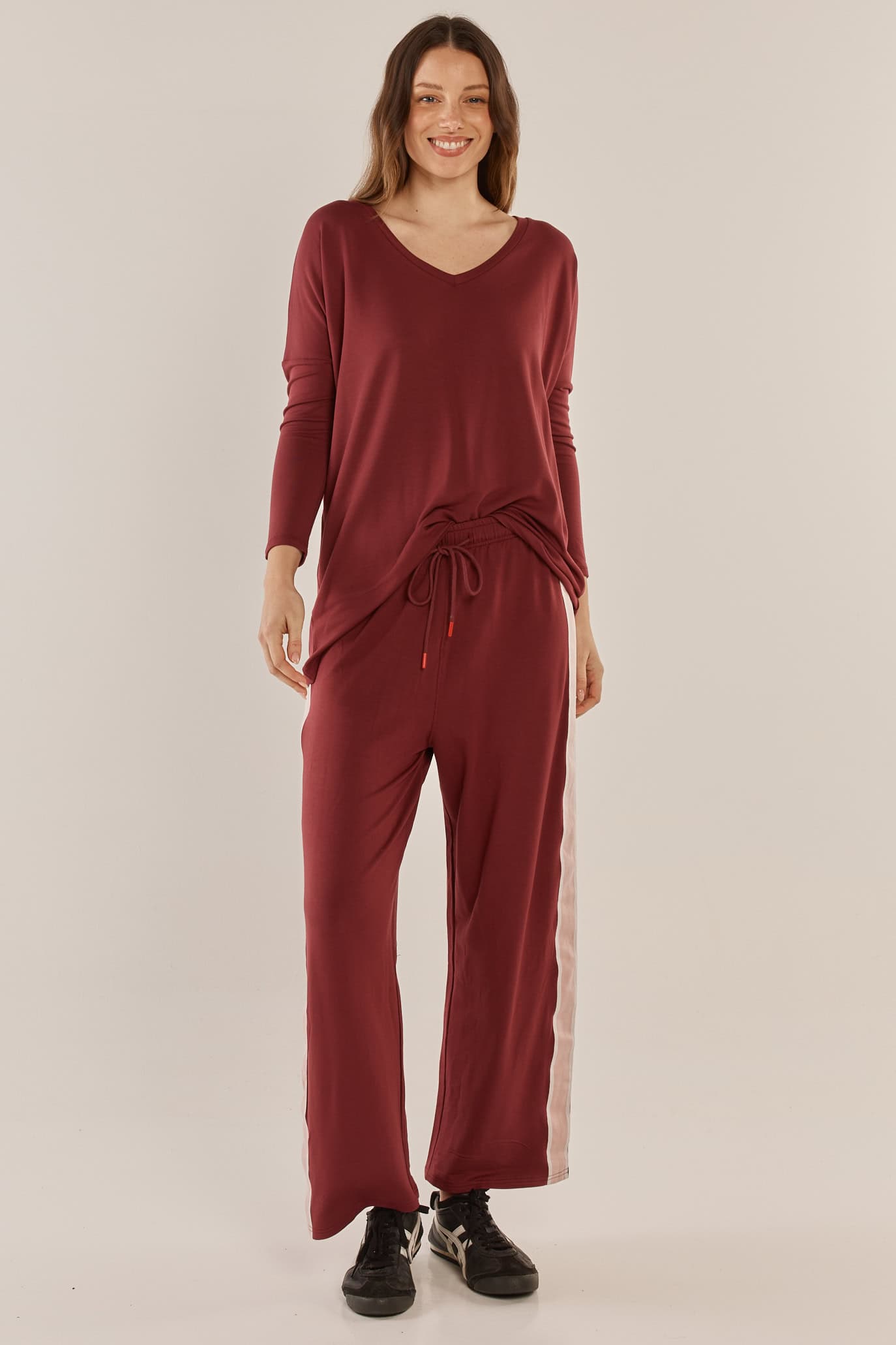 Evelyn Wide Leg Jogger - Burgundy - Image 1