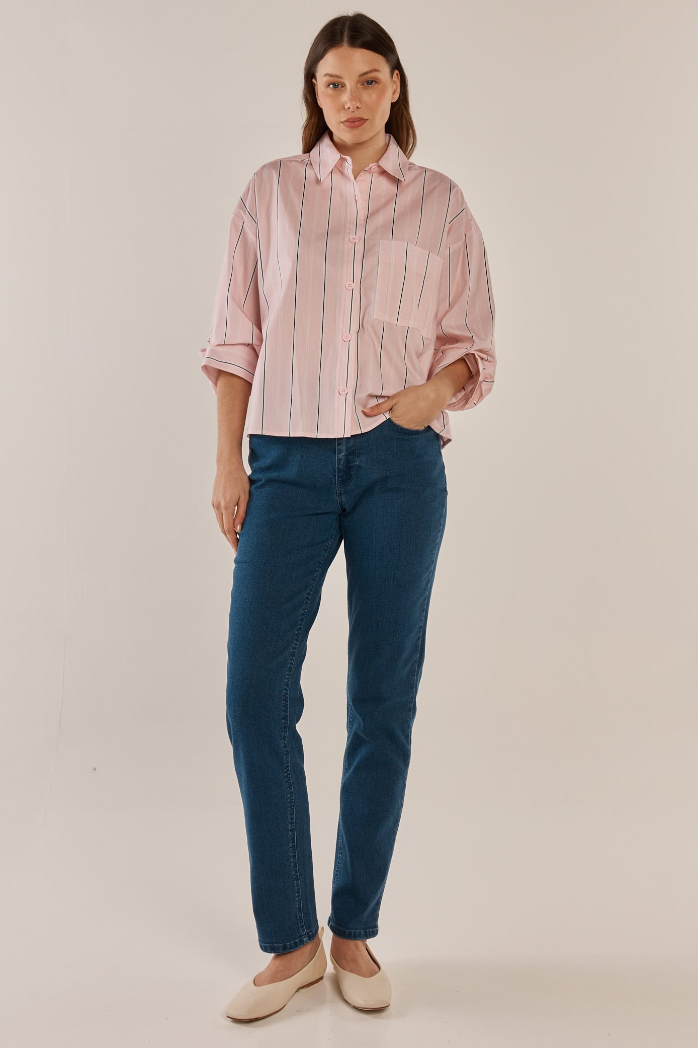 Erin Crop Shirt - Pink/Chocolate Stripe - Image 4
