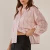 Erin Crop Shirt - Pink/Chocolate Stripe - Thumbnail Image 2
