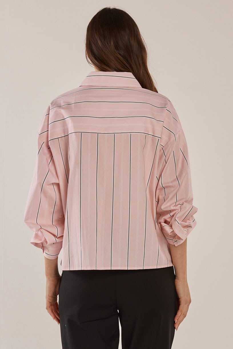 Erin Crop Shirt - Pink/Chocolate Stripe - Image 3