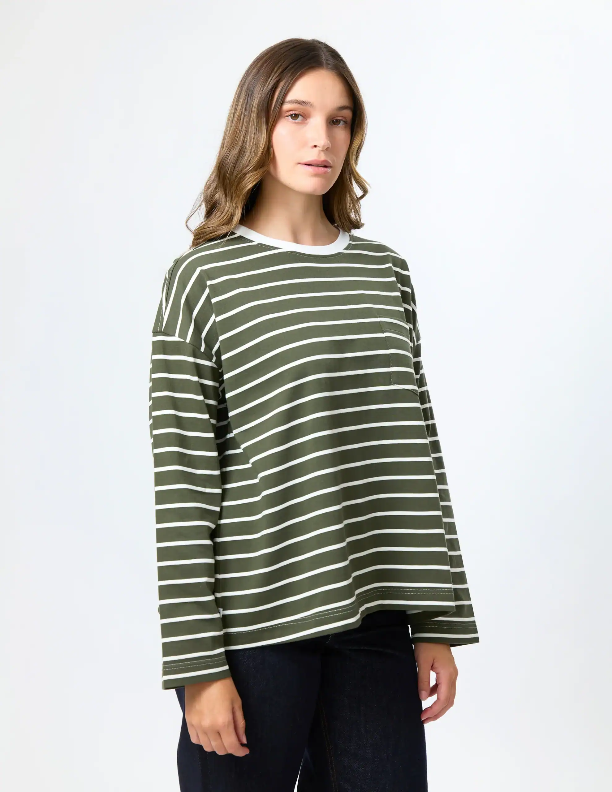 Drop Shoulder Tee - Khaki Stripe - Image 2