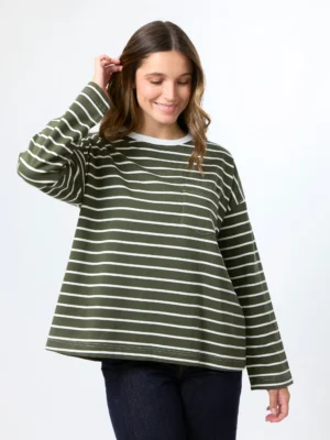 Drop Shoulder Tee - Khaki Stripe