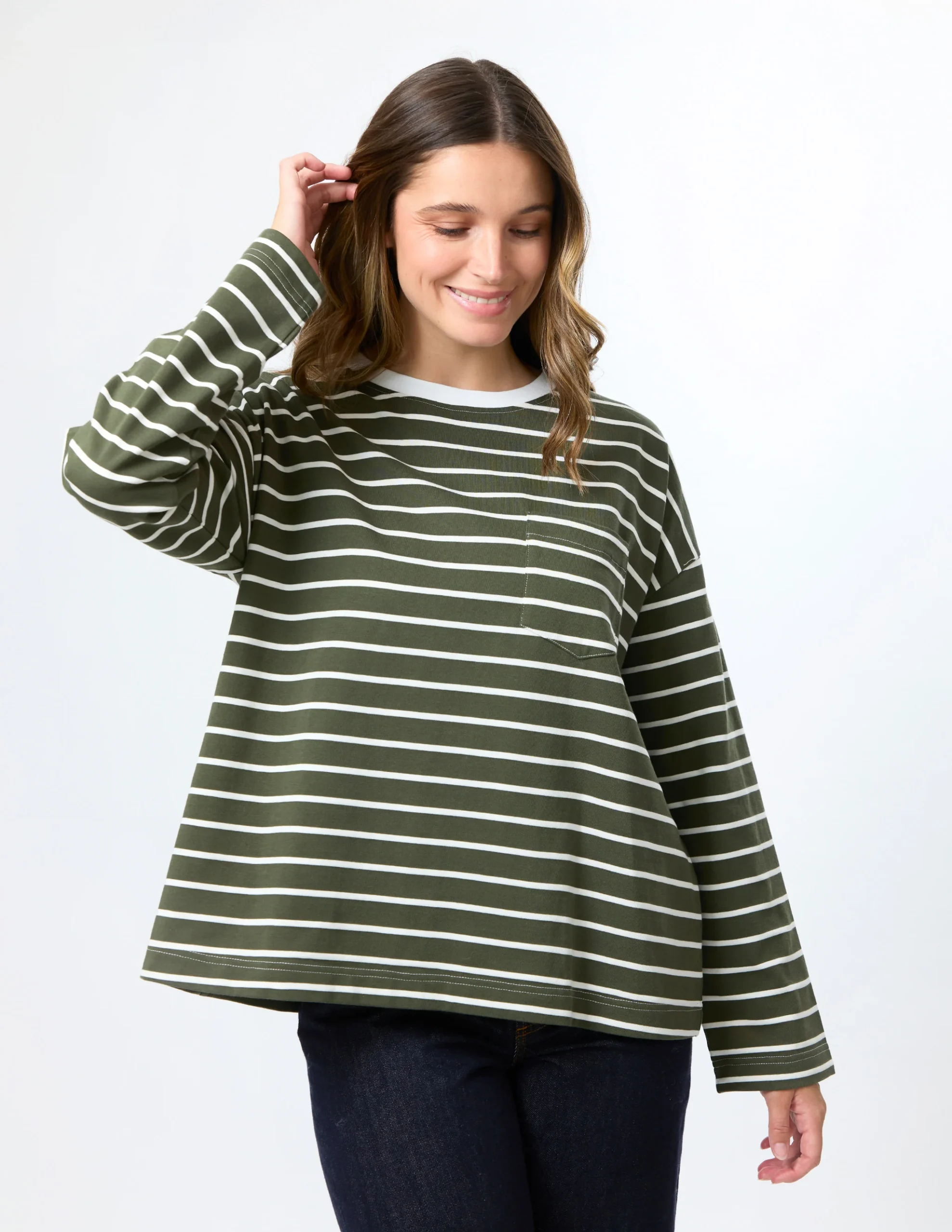 Drop Shoulder Tee - Khaki Stripe - Image 1