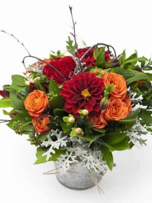 Assorted Flowers in Garden Zinc Tin Pail