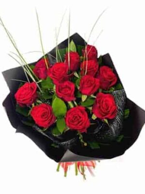 Classic Dozen Red Roses Black Wrap