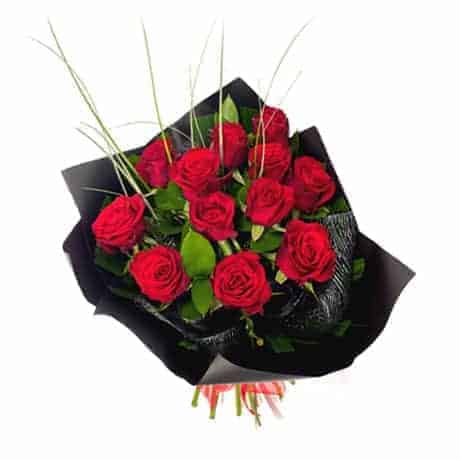 Classic Dozen Red Roses Black Wrap - Image 1