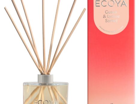 Ecoya diffuser: Guava & Lychee reed diffuser in gift box at Expressions Cambridge